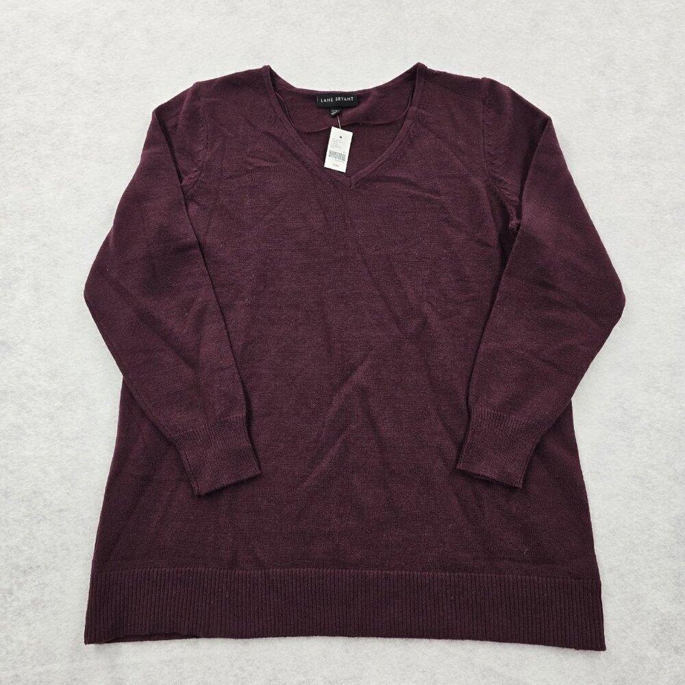 NWT Lane Bryant Super Soft Knit V-Neck Tunic Sweater Size 14/16 Burgundy Stretch